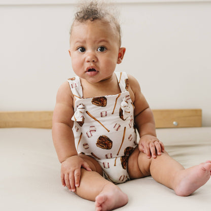 Baseball Print Bamboo Knotted Shortalls