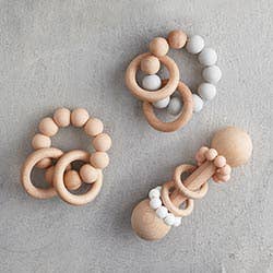 Silicone Rattle - White/Tan