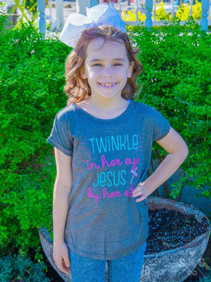 Girls' Twinkle In Her Eye, Jesus By Her Side Grey Tee