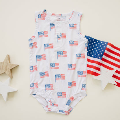 Flag Print Bamboo Baby Romper