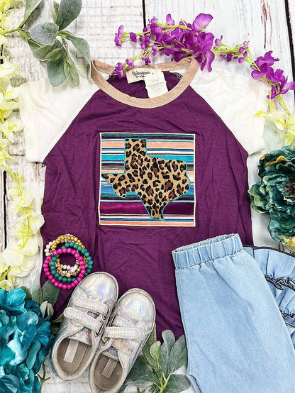 Girls' Sunset Serape with Leopard Texas Patch on Tri-Color Raglan