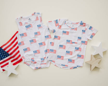 Flag Print Bamboo Baby Romper