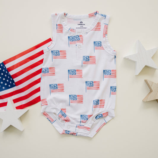 Flag Print Bamboo Baby Romper