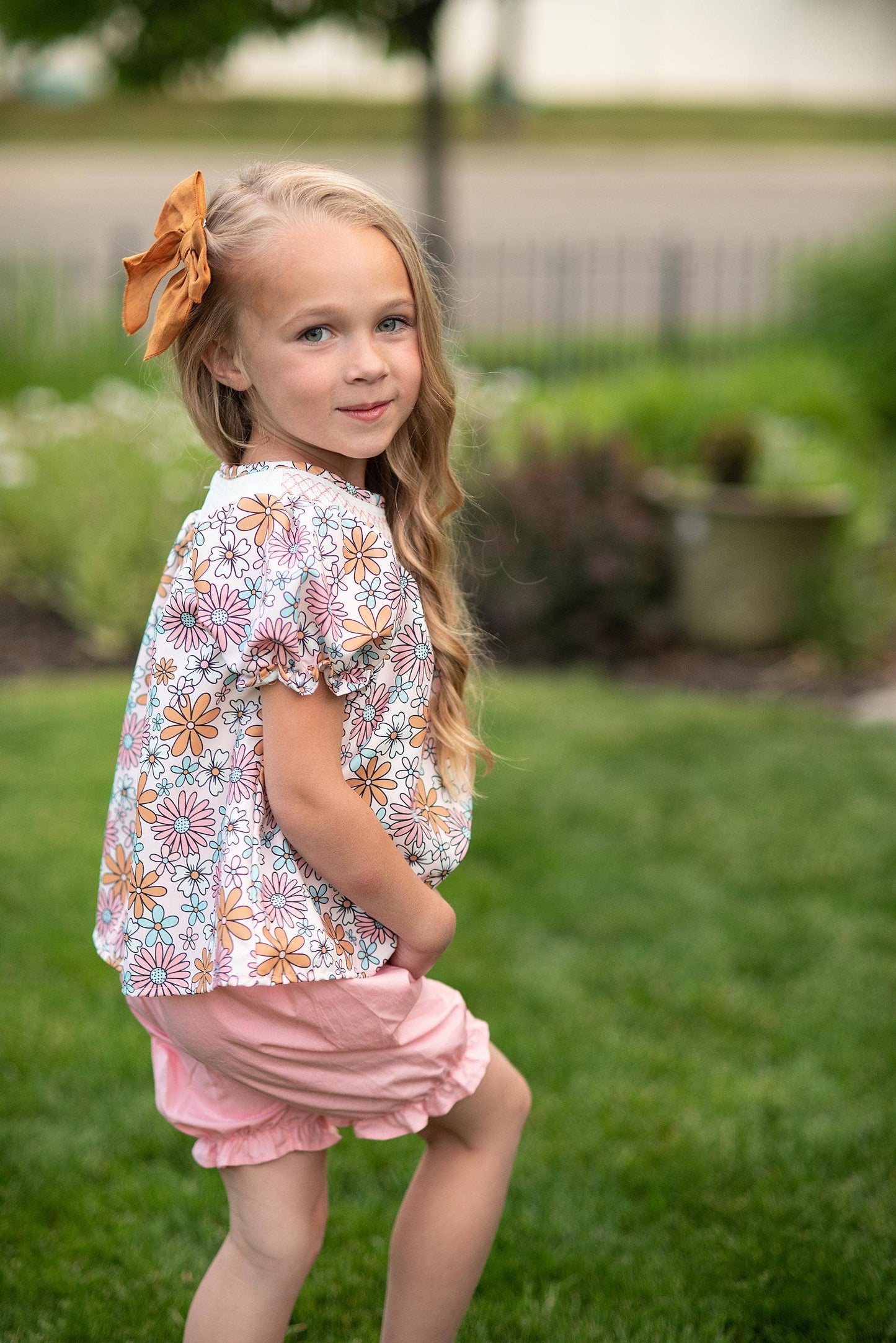 Retro Floral Smocked Pink Bloomer Set