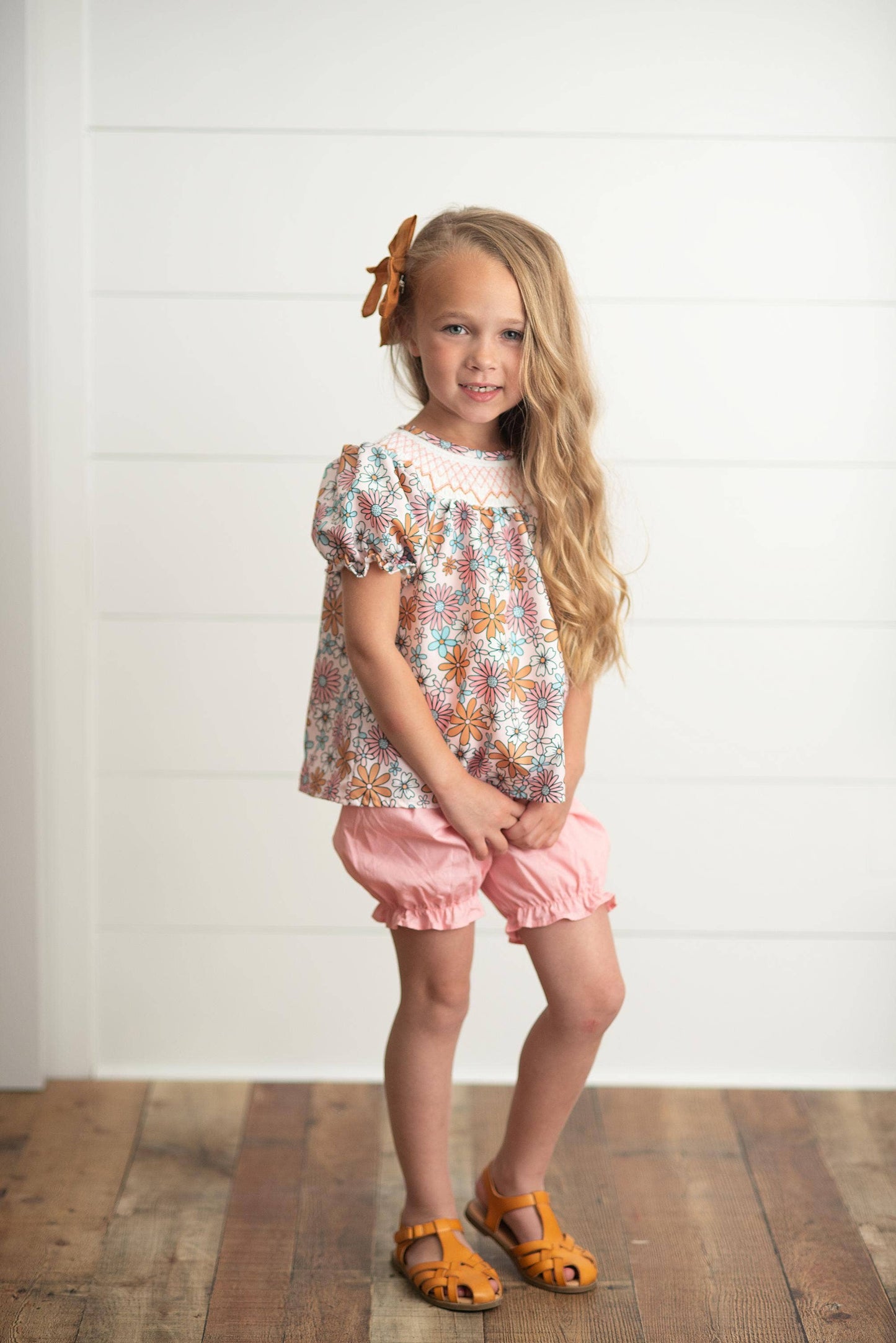 Retro Floral Smocked Pink Bloomer Set