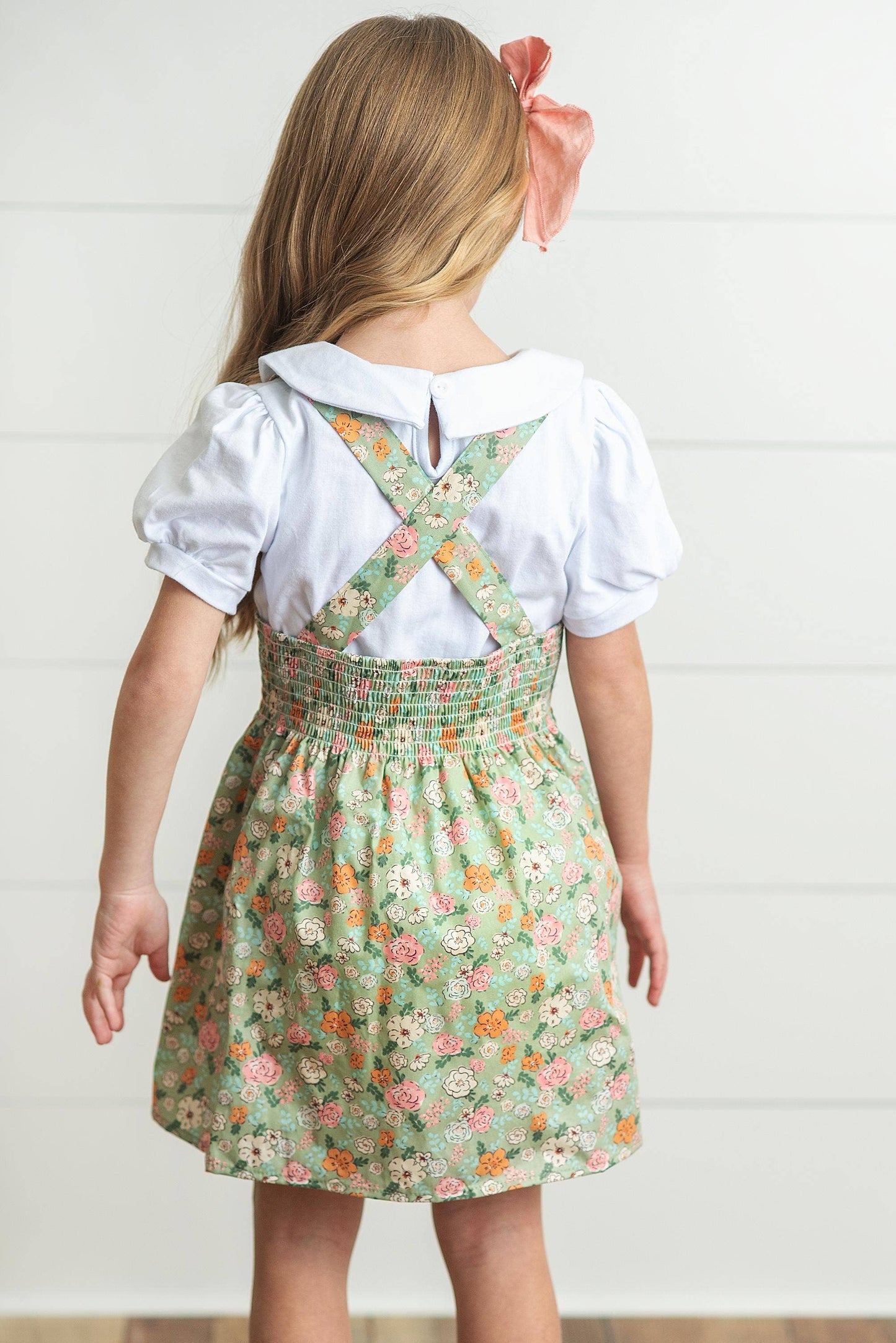 Sage & White Floral Suspender Skirt Set