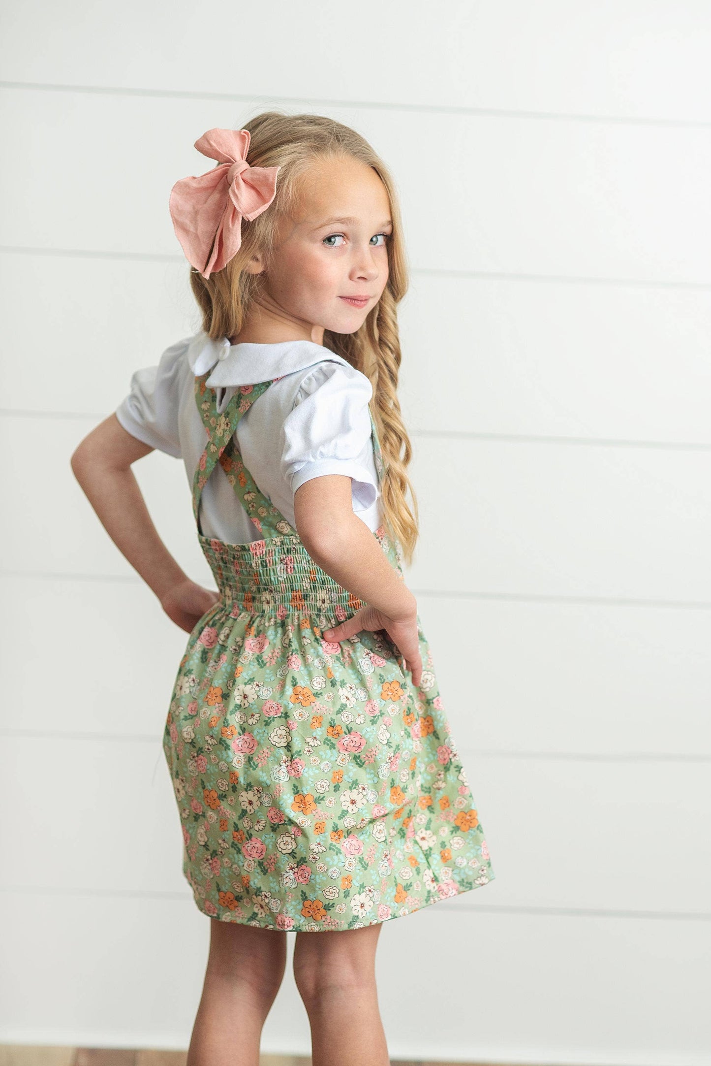 Sage & White Floral Suspender Skirt Set