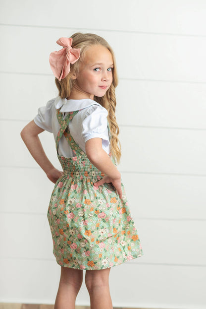 Sage & White Floral Suspender Skirt Set