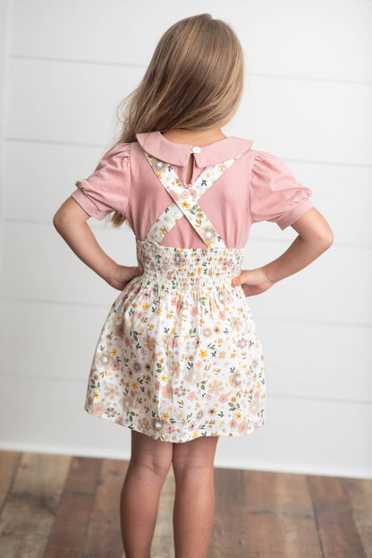 Dusty Pink Floral Suspender Dress Set