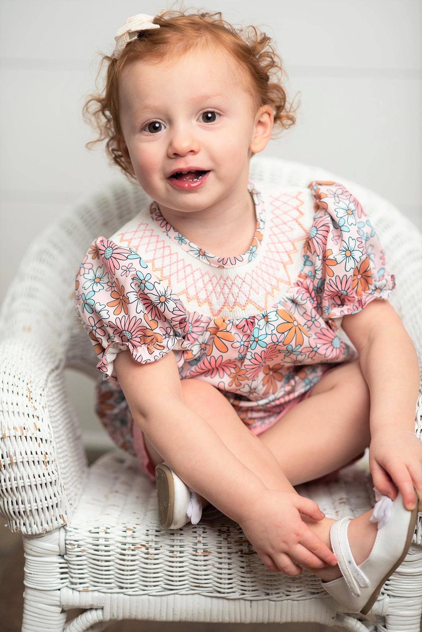 Retro Floral Smocked Pink Bloomer Set