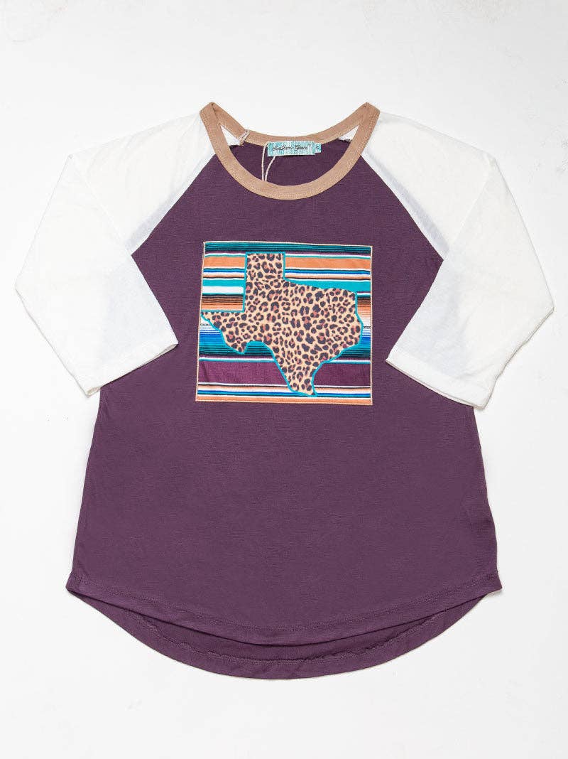 Girls' Sunset Serape with Leopard Texas Patch on Tri-Color Raglan