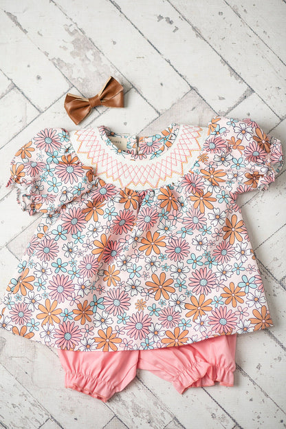 Retro Floral Smocked Pink Bloomer Set