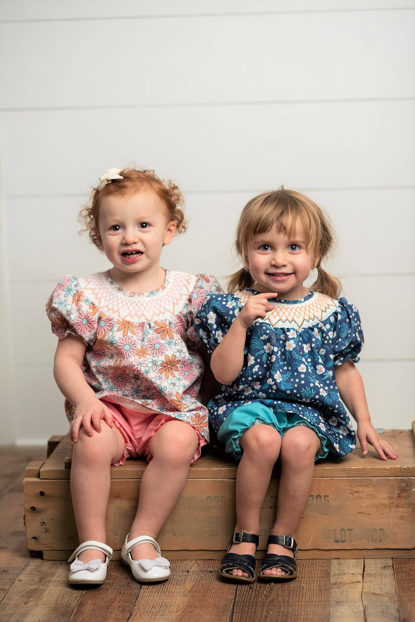 Smocked Navy Teal Floral Bloomer Set