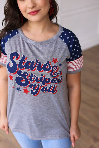 MAMA Stars & Stripes Y'all Raglan Tee