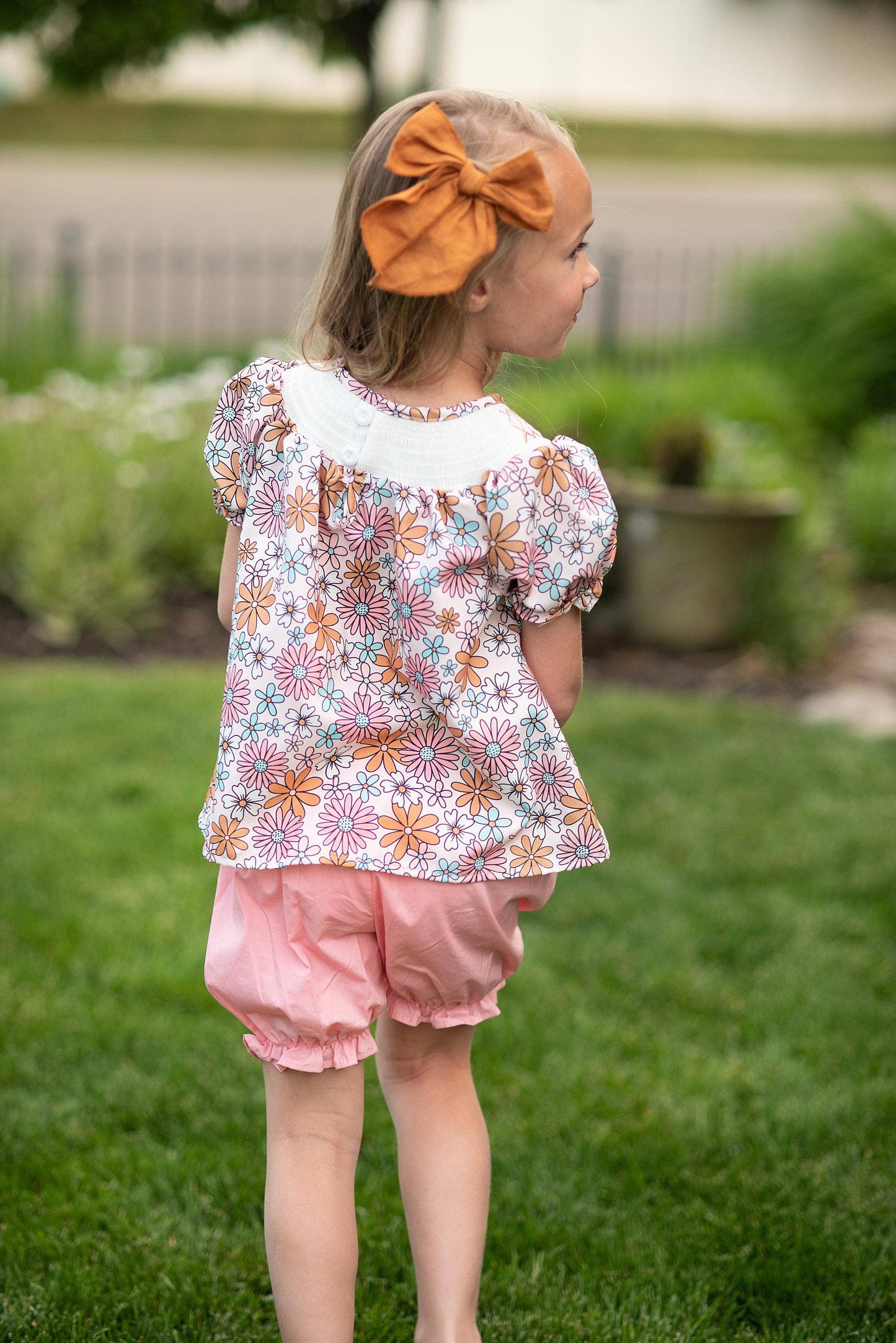 Retro Floral Smocked Pink Bloomer Set