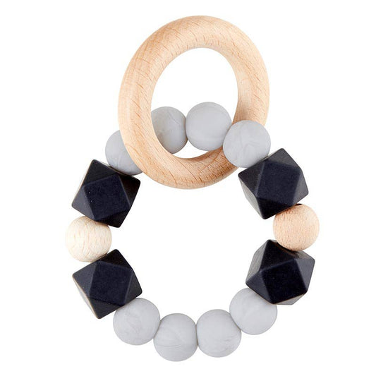 Silicone / Beech Wood Teether - Black Marble